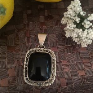 Vintage black Onyx pendant 925 sterling silver